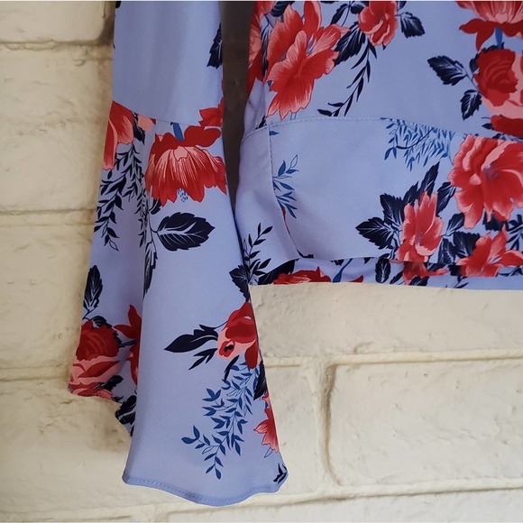 Parker Isabella Floral Bell Sleeve Silk Wrap Top - Picture 4 of 6